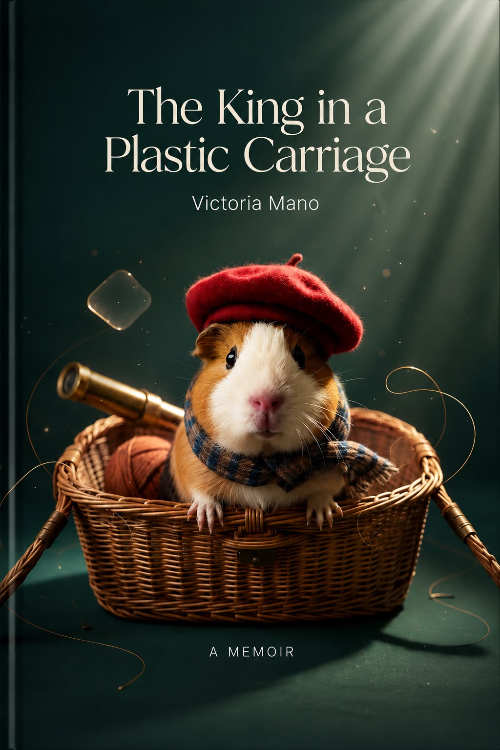 The King in a Plastic Carriage by Victoria Mano, featuring Cheeky the guinea pig in a wicker carriage